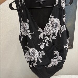 White House Black Market Floral Women's Top - Black and White bodysuit